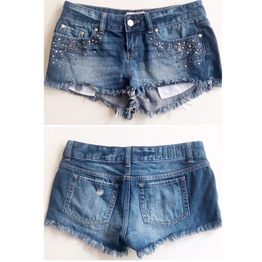 VICTORIA 'S SECRET Embellished Distressed Denim Shorts